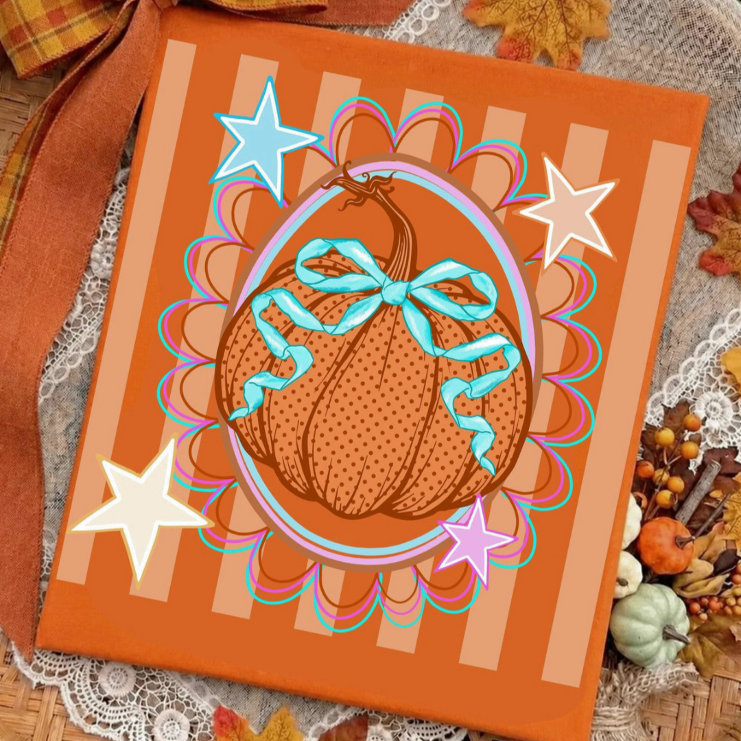 Made to Order | Cute Stripe Pumpkin Fall Graphic Tee or Sweatshirt in Multiple Printing Options on Orange