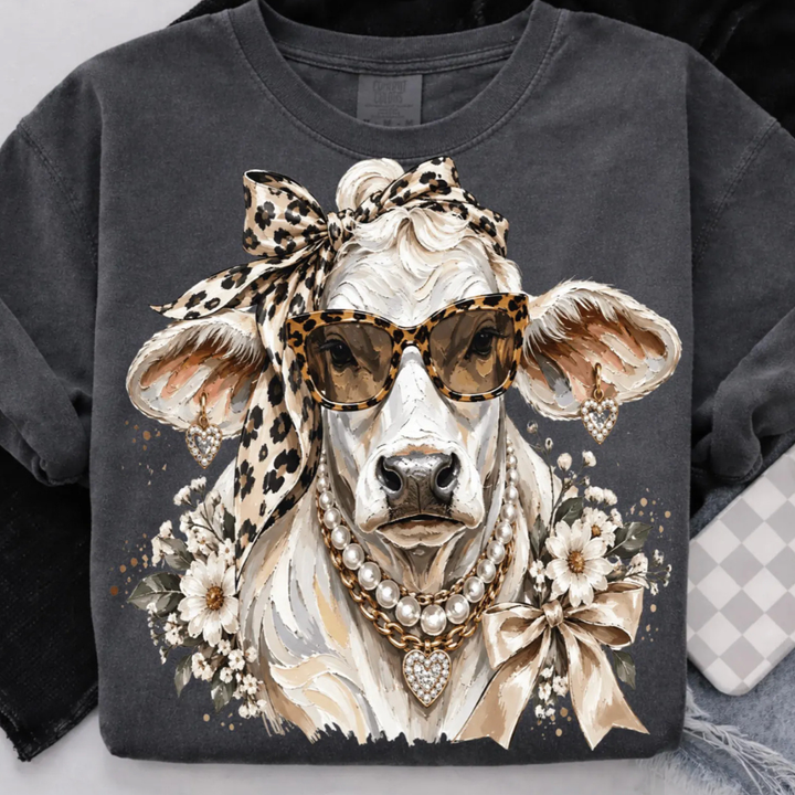 Made to Order | Diva Brahman Cow Graphic Tee or Sweatshirt in Multiple Printing Options on Ivory or Pepper Black