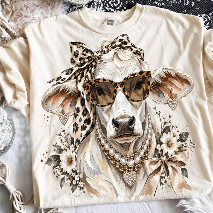 Made to Order | Diva Brahman Cow Graphic Tee or Sweatshirt in Multiple Printing Options on Ivory or Pepper Black