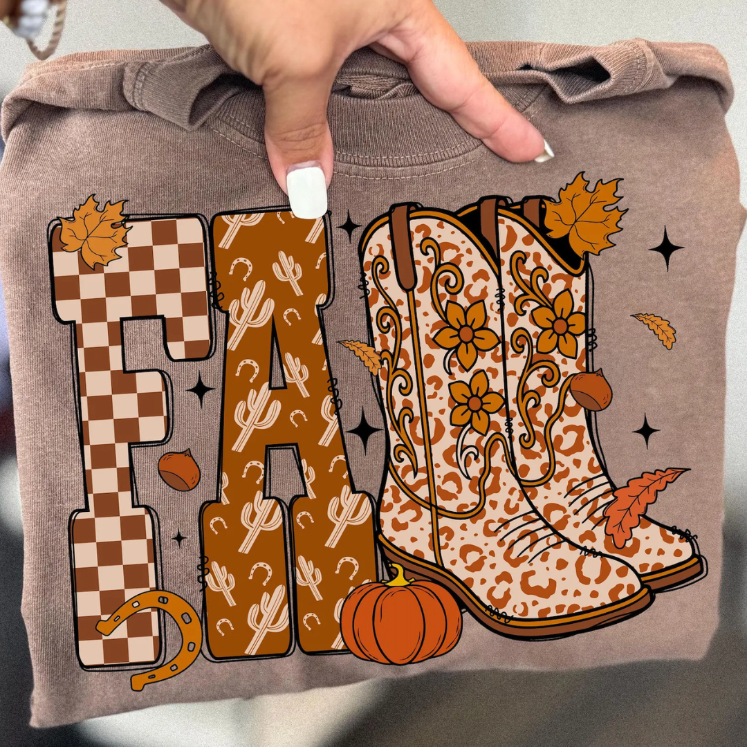 Made to Order | Fall Boots Design Graphic Design Tee or Sweatshirt in Multiple Printing Options on Brown