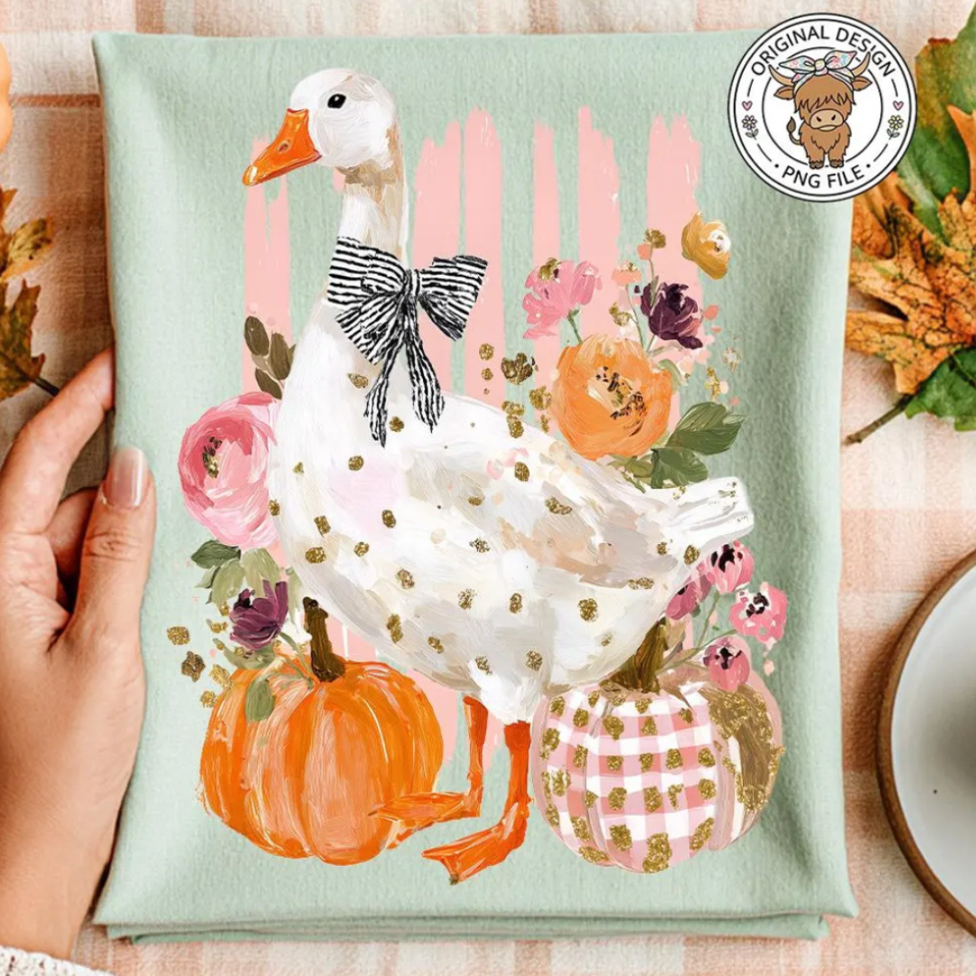 Made to Order | Fall Goose Design Tee or Sweatshirt in Multiple Printing Options on Sage Green