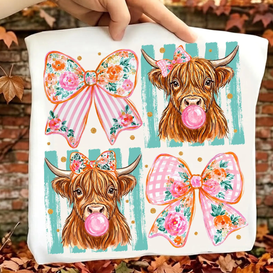 Made to Order | Fall Highland Cow Design Tee or Sweatshirt in Multiple Printing Options on White