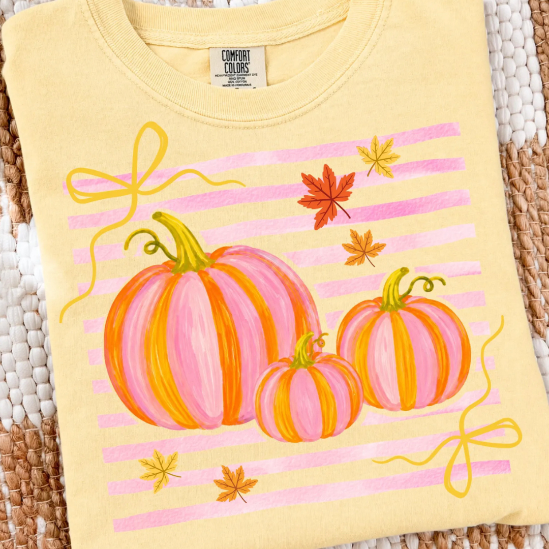 Made to Order | Fall Tones Pumpkin Design Tee or Sweatshirt in Multiple Printing Options on Butter Yellow
