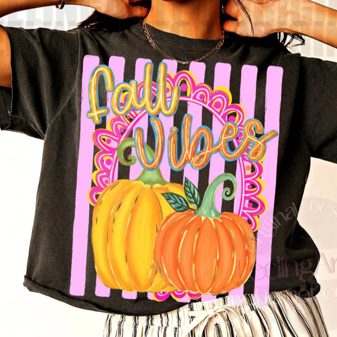 Made to Order | Fall Vibes Stripe Graphic Tee or Sweatshirt in Multiple Printing Options on Black