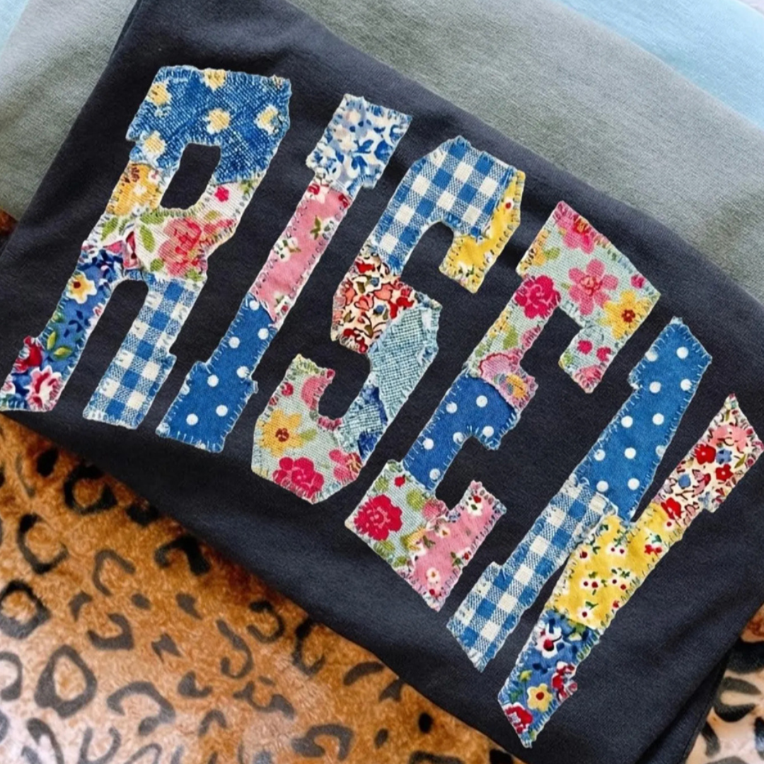 Made to Order | Faux Patchwork Risen Graphic Design Tee or Sweatshirt in Multiple Printing Options on Black
