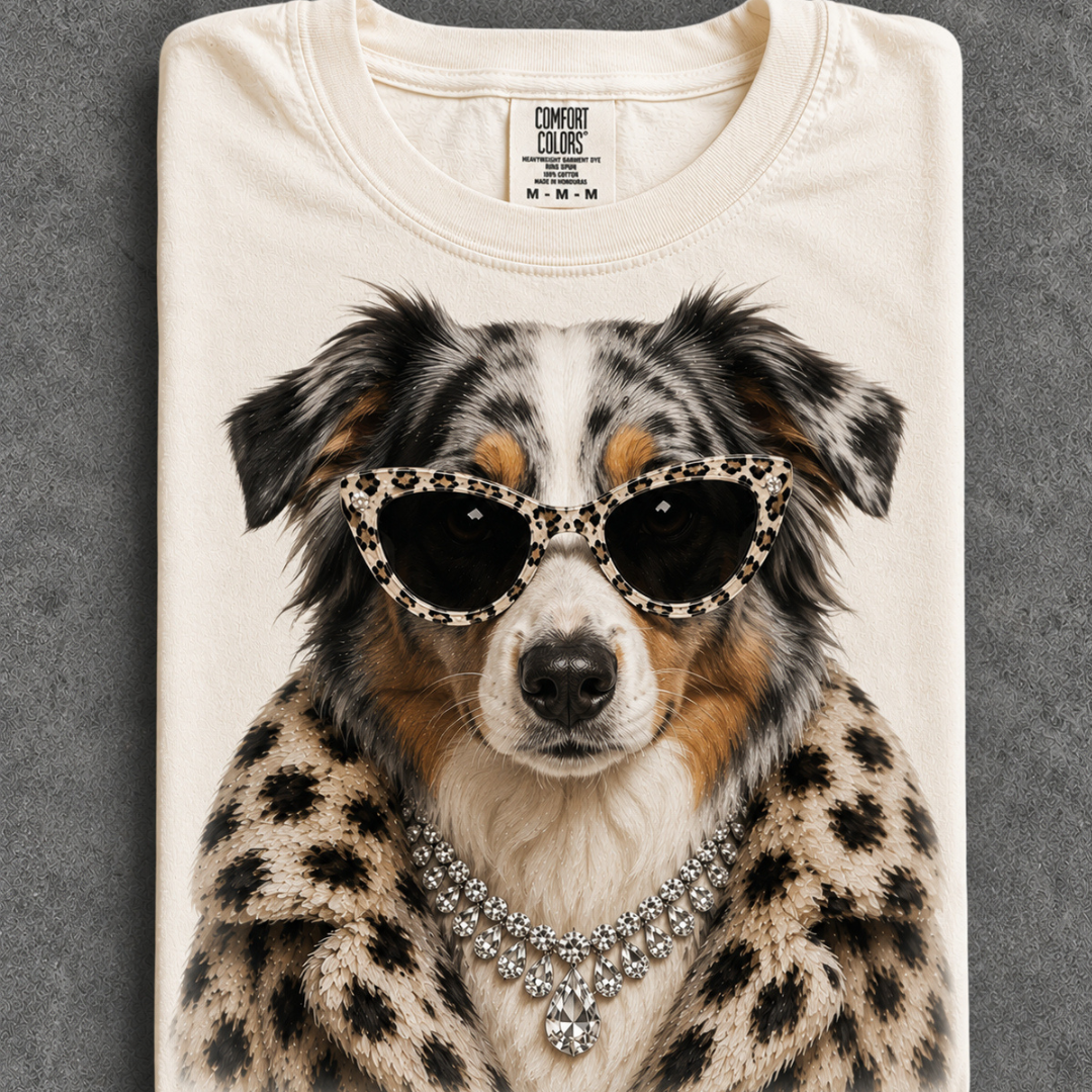 Made to Order | Fur Coat Energy Aussie Printed Graphic Design Tee or Sweatshirt in Multiple Printing Options on Ivory
