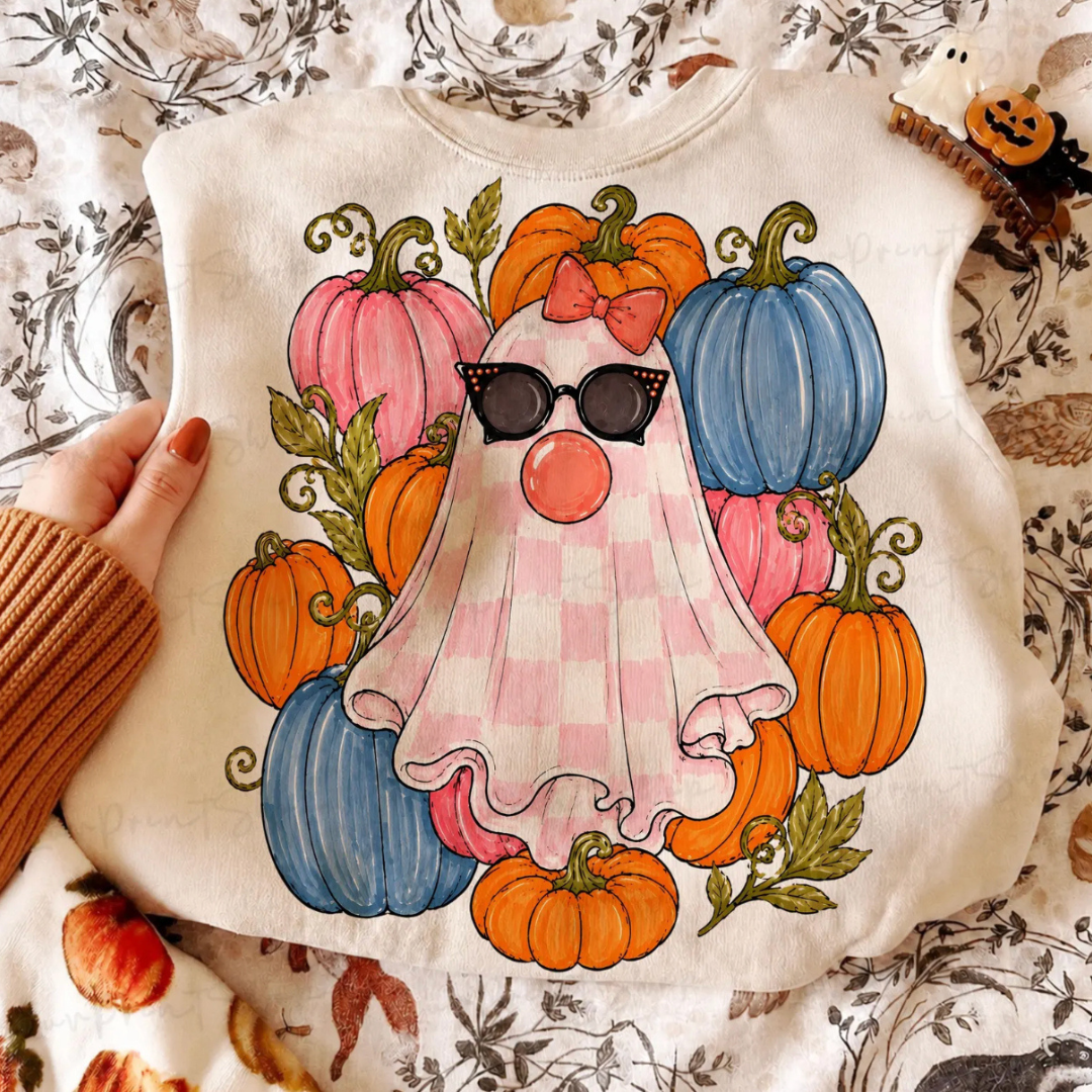 Made to Order | Ghostie Pumpkin Graphic Design Tee or Sweatshirt in Multiple Printing Options on Ivory