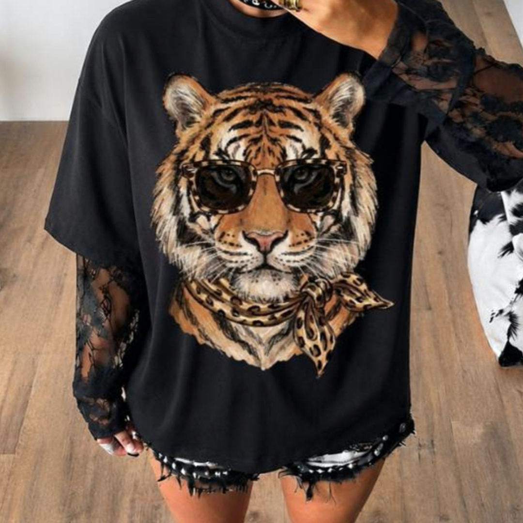 Made to Order | Glam Tiger Graphic Tee or Sweatshirt in Multiple Printing Options on Ivory or Black