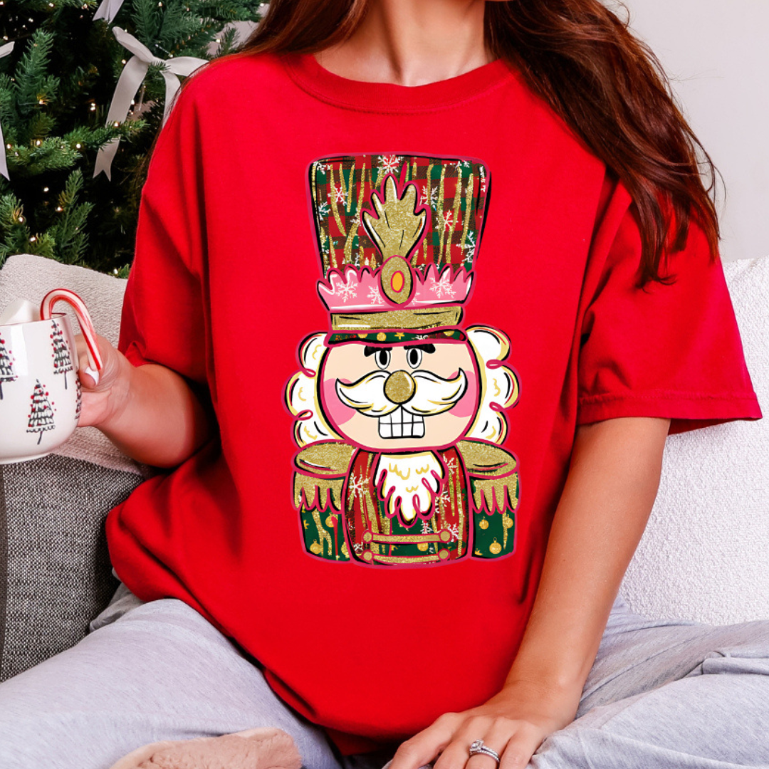 Made to Order | Glittery Painted Nutcracker Graphic Tee or Sweatshirt in Multiple Printing Options on Red