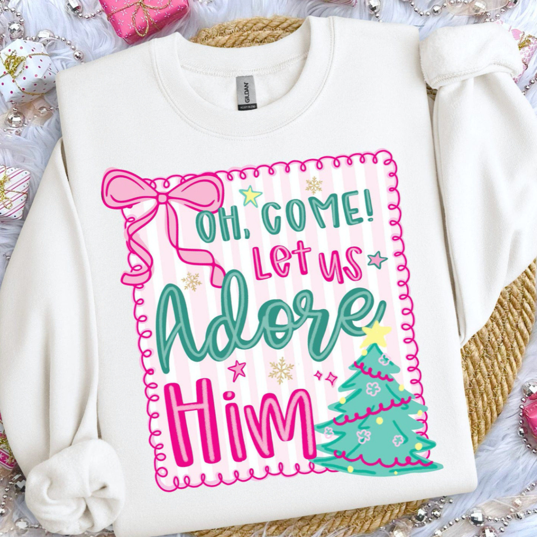 Made to Order | HOLIDAY Come Let Us Adore Him Graphic Tee or Sweatshirt in Multiple Printing Options on White