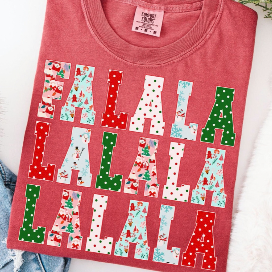 Made to Order | HOLIDAY FALALALALA Graphic Tee or Sweatshirt in Multiple Printing Options on Red