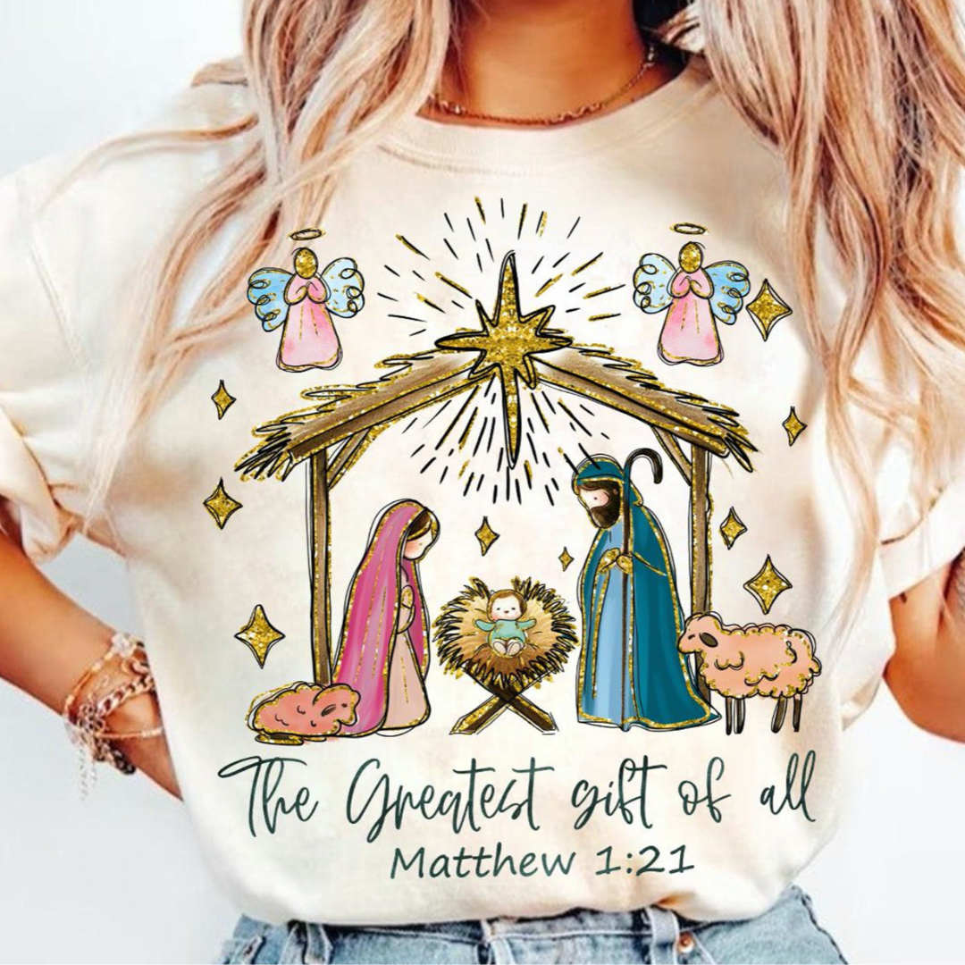 Made to Order | HOLIDAY Manger Design Graphic Tee or Sweatshirt in Multiple Printing Options on Natural
