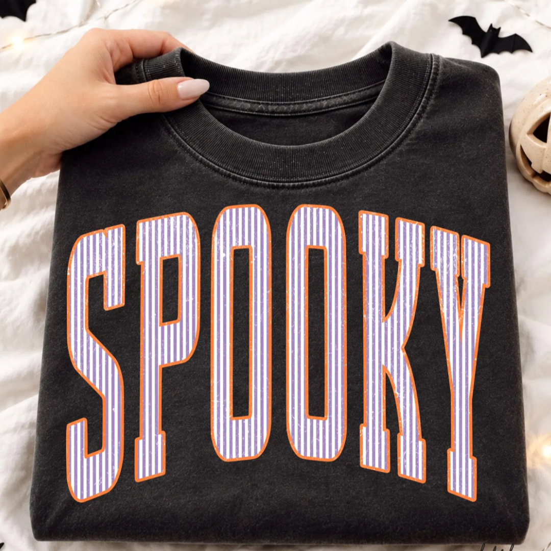 Made to Order | Halloween Spooky Striped Design Tee or Sweatshirt in Multiple Printing Options on Black