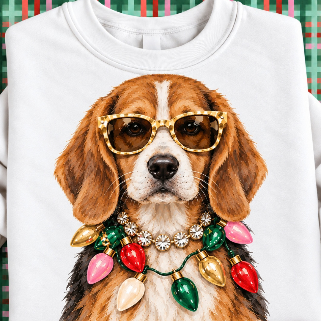 Made to Order | Holiday Boujee Beagle Graphic Tee or Sweatshirt in Multiple Printing Options on White