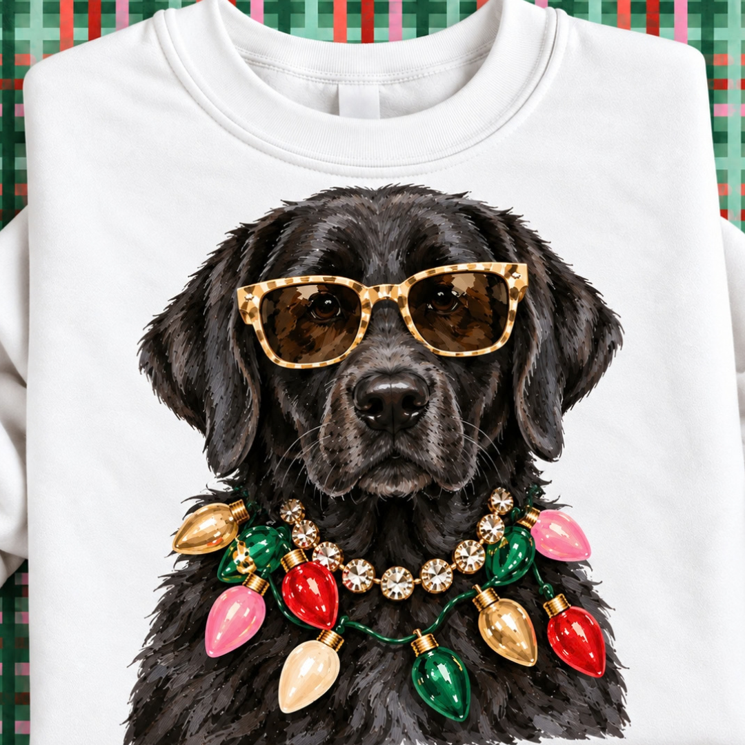 Made to Order | Holiday Boujee Black Lab Graphic Tee or Sweatshirt in Multiple Printing Options on White