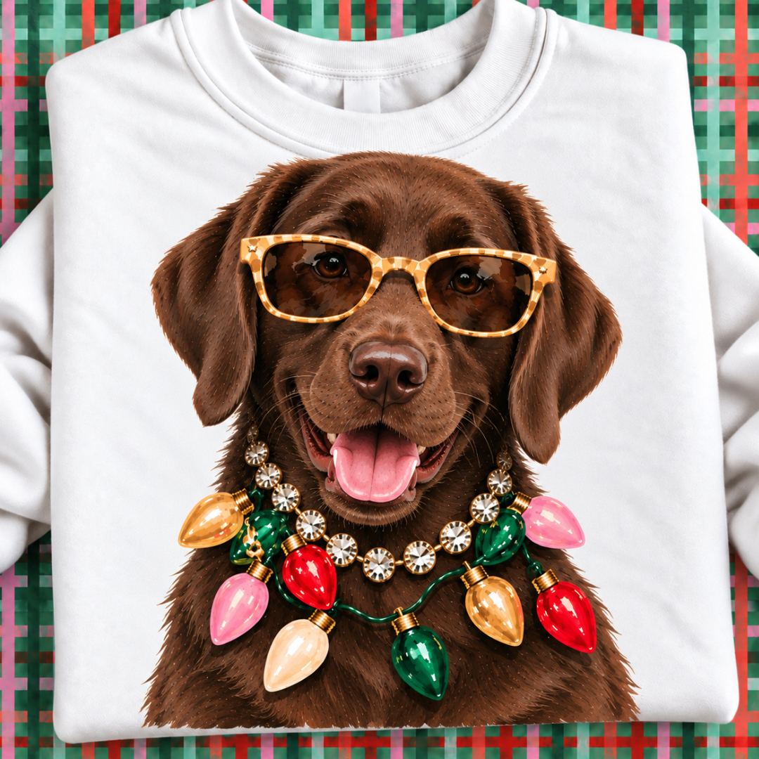 Made to Order | Holiday Boujee Chocolate Lab Graphic Tee or Sweatshirt in Multiple Printing Options on White