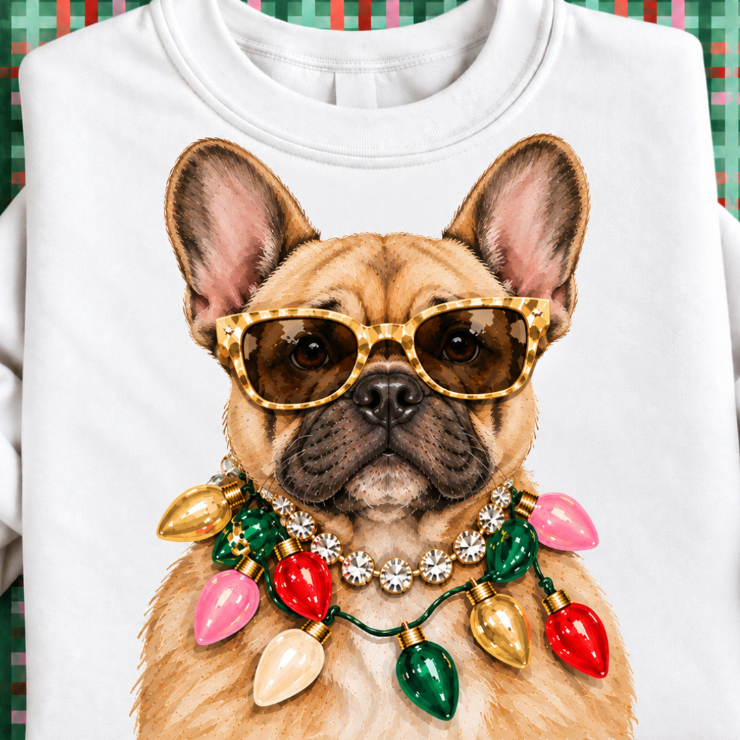 Made to Order | Holiday Boujee Frenchie Graphic Tee or Sweatshirt in Multiple Printing Options on White