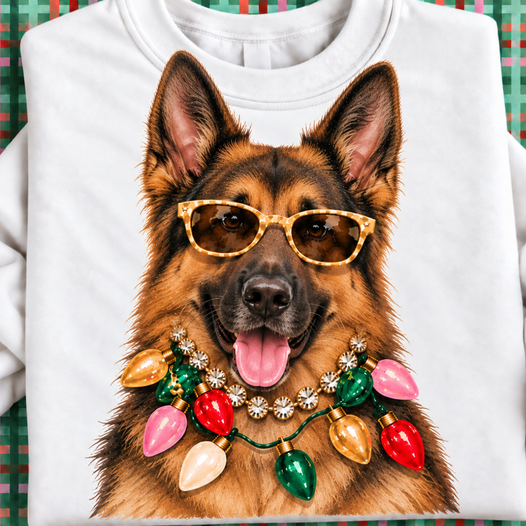 Made to Order | Holiday Boujee German Shepard Graphic Tee or Sweatshirt in Multiple Printing Options on White