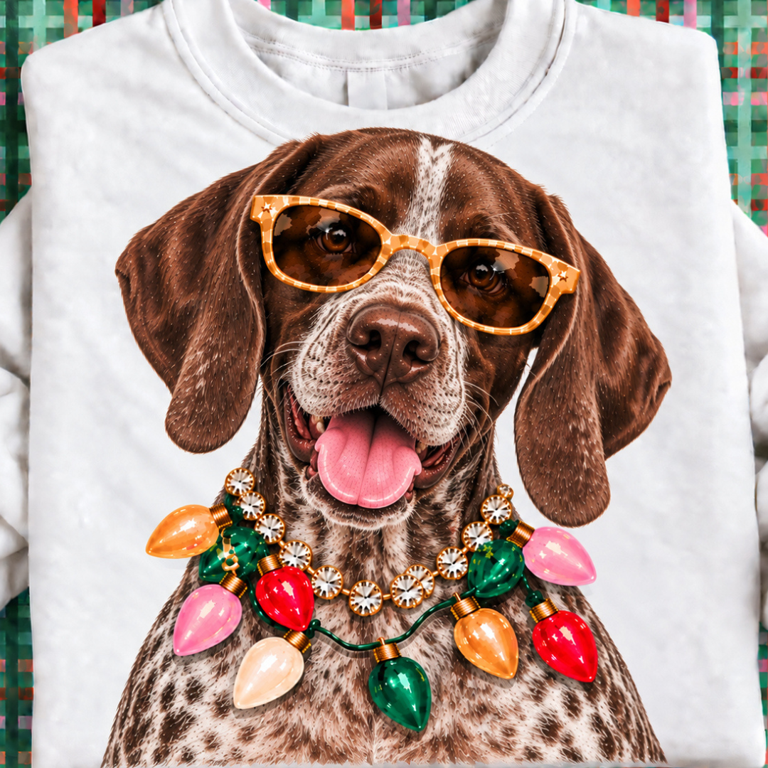 Made to Order | Holiday Boujee German Shorthair Pointer Graphic Tee or Sweatshirt in Multiple Printing Options on White