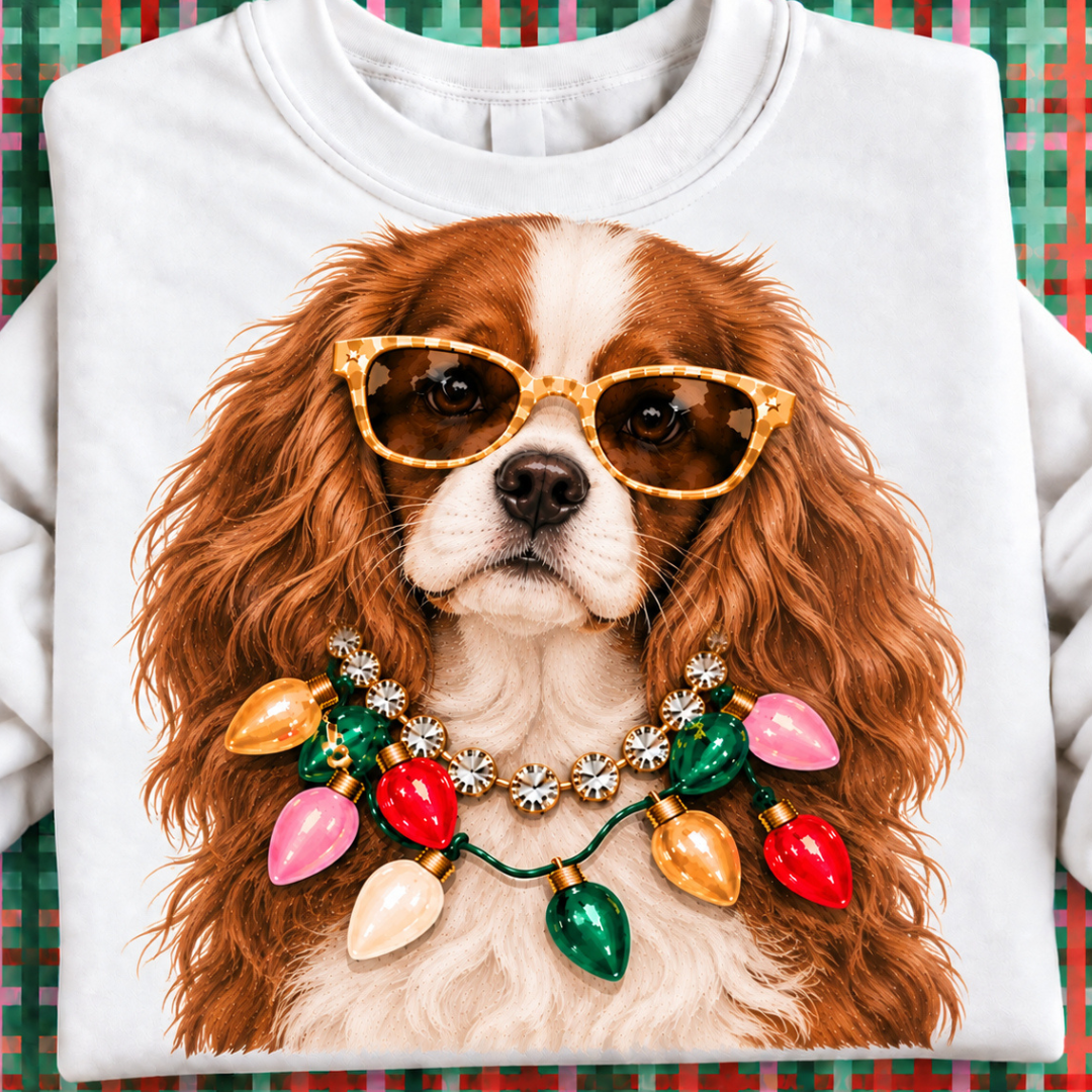 Made to Order | Holiday Boujee King Charles Graphic Tee or Sweatshirt in Multiple Printing Options on White