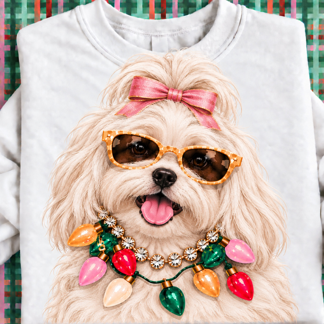Made to Order | Holiday Boujee Maltese Graphic Tee or Sweatshirt in Multiple Printing Options on White