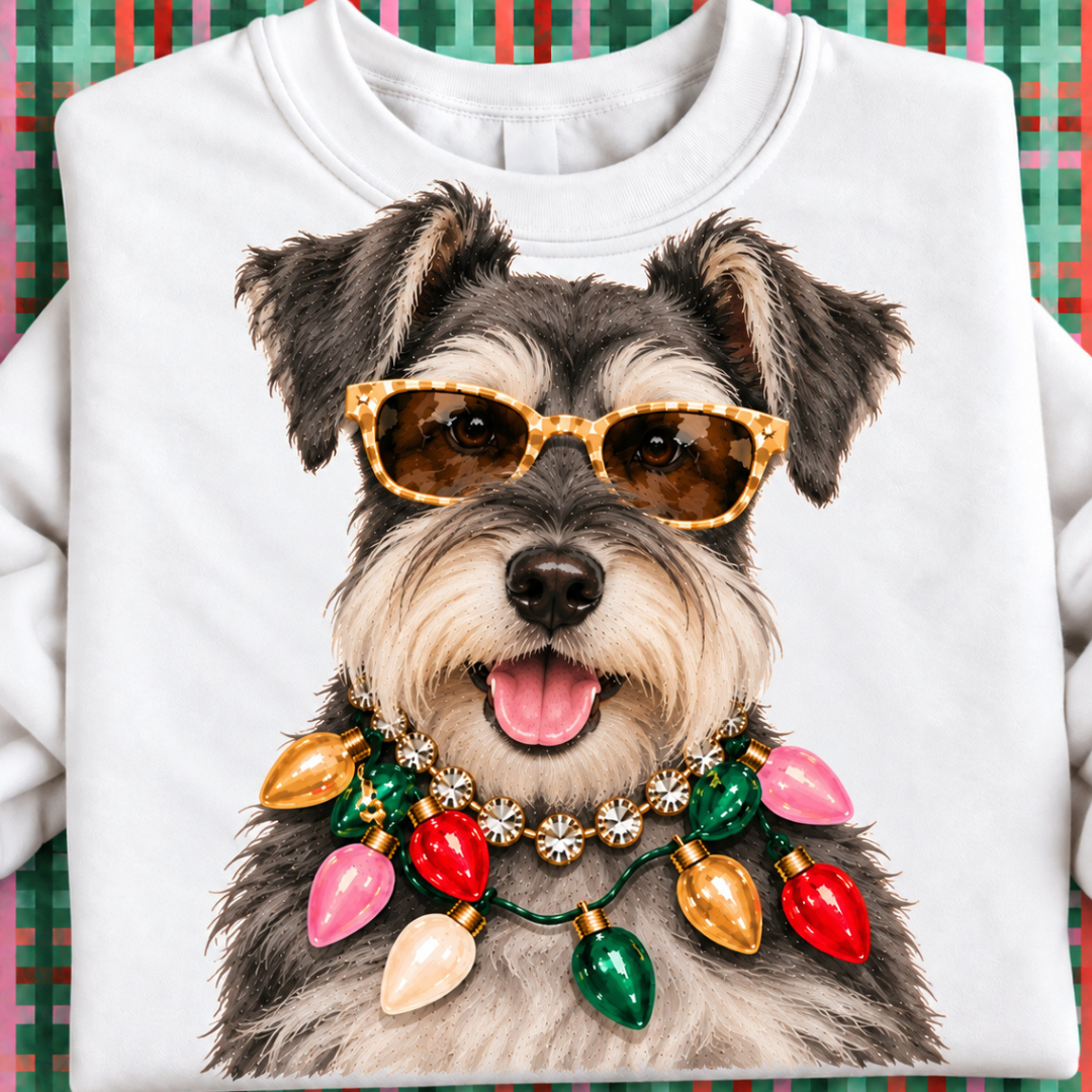 Made to Order | Holiday Boujee Schnauzer Graphic Tee or Sweatshirt in Multiple Printing Options on White