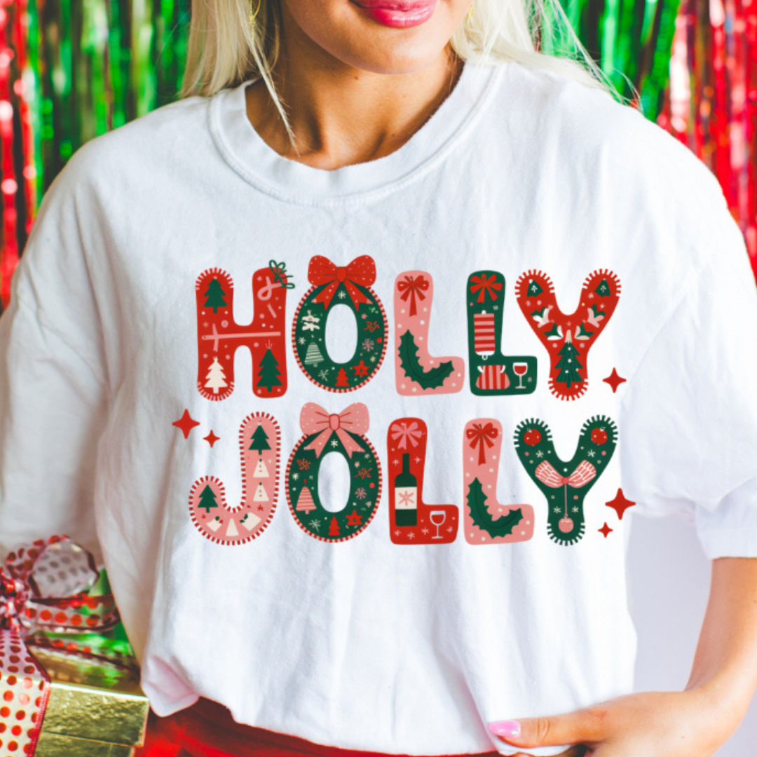Made to Order | Holly Jolly Graphic Tee or Sweatshirt in Multiple Printing Options on White