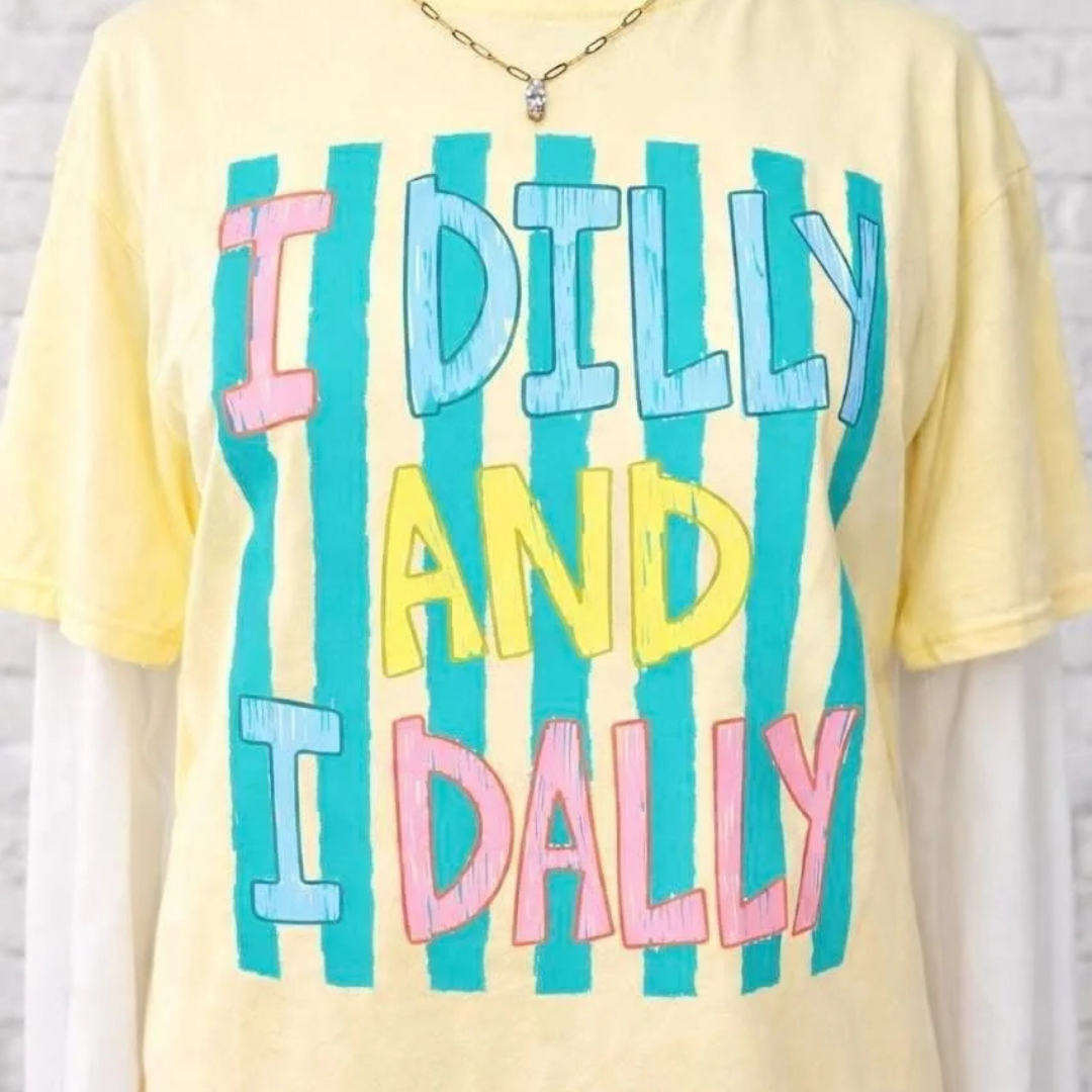 Made to Order | I Dilly And I Dally Graphic Tee or Sweatshirt in Multiple Printing Options on Butter Yellow