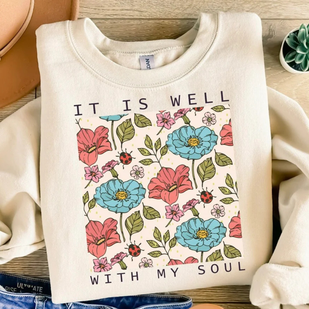 Made to Order | It Is Well Poppy Flower Design Tee or Sweatshirt in Multiple Printing Options on Cream