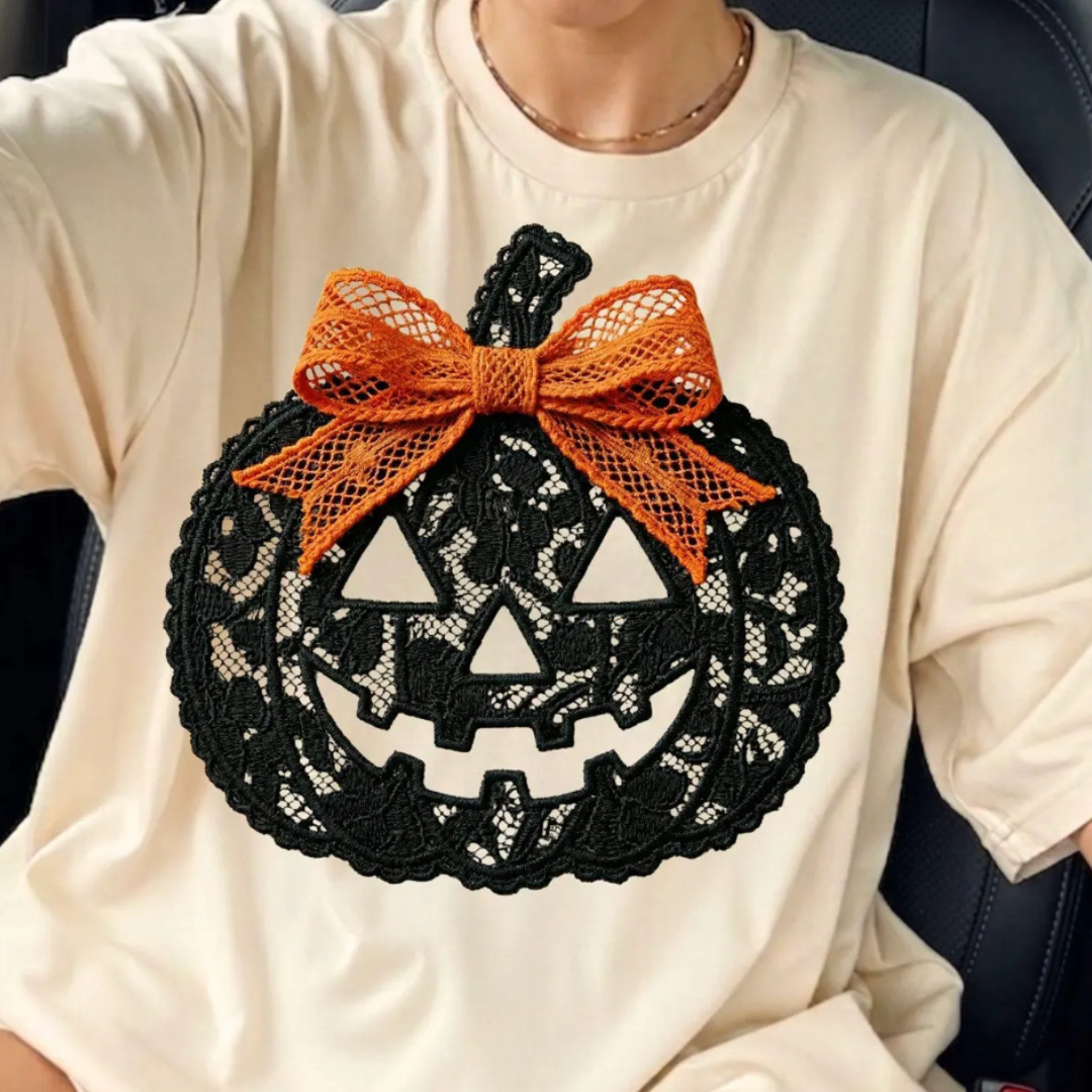 Made to Order | Lace Pumpkin Design Graphic Design Tee or Sweatshirt in Multiple Printing Options on Cream
