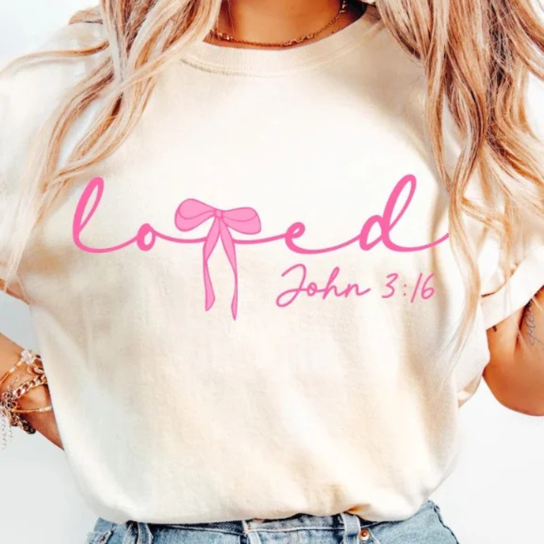Made to Order | Loved Bow Design Tee or Sweatshirt in Multiple Printing Options on Ivory