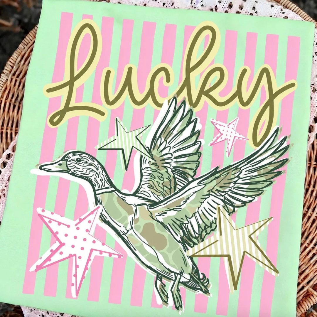 Made to Order | Lucky Duck Design Tee or Sweatshirt in Multiple Printing Options on Mint Green