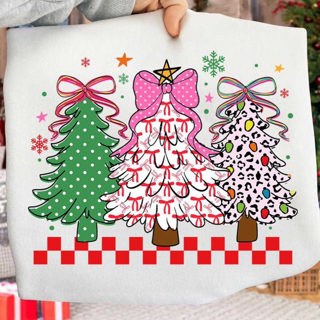 Made to Order | Merry Little Trees Design Graphic Tee or Sweatshirt in Multiple Printing Options on White