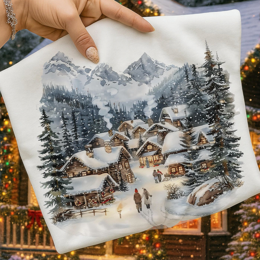 Made to Order | Mountain Town Design Design Graphic Tee or Sweatshirt in Multiple Printing Options on White
