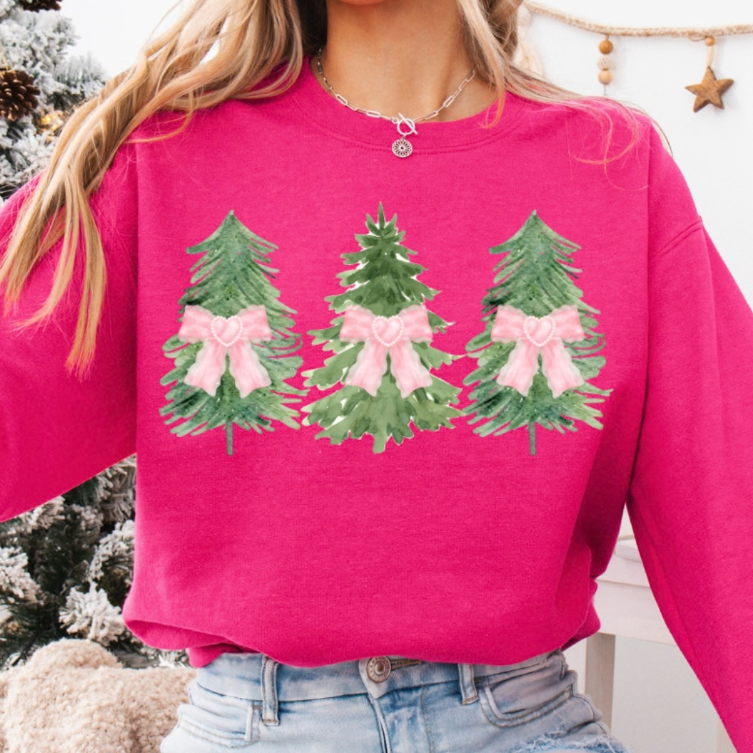 Made to Order | Multi Bow Trees Graphic Tee or Sweatshirt in Multiple Printing Options on Sand, Pink, Green, or Black