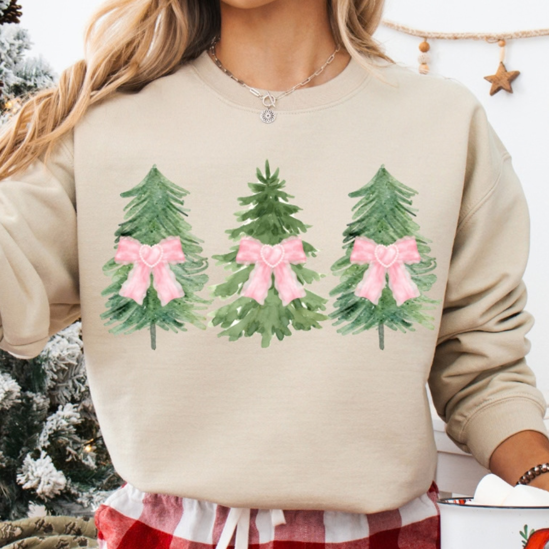 Made to Order | Multi Bow Trees Graphic Tee or Sweatshirt in Multiple Printing Options on Sand, Pink, Green, or Black