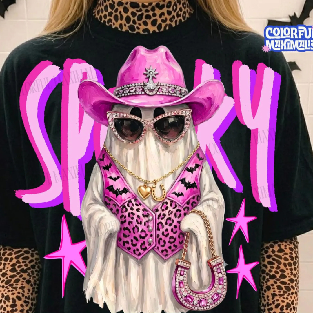 Made to Order | Neon Spooky Boujee Ghost Graphic Design Tee or Sweatshirt in Multiple Printing Options on Black