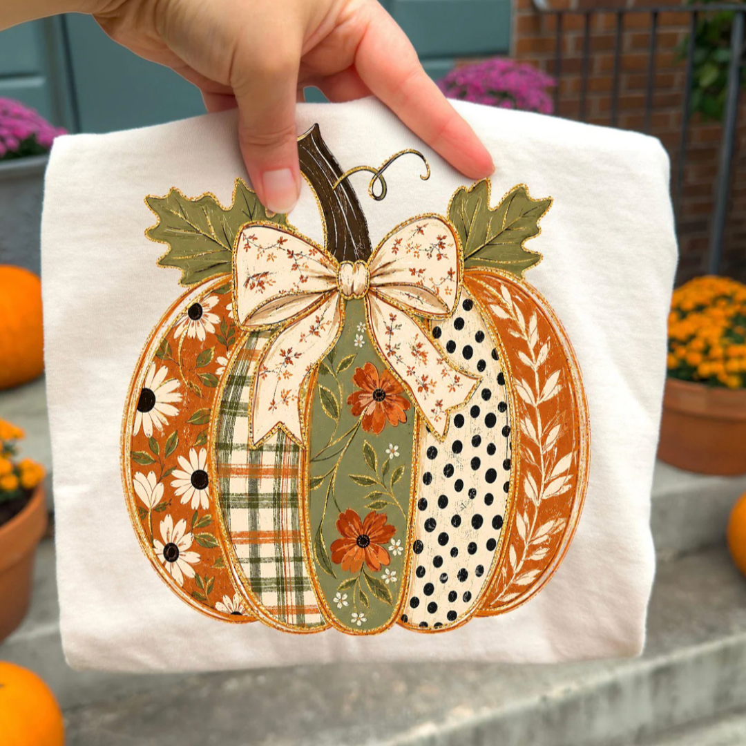 Made to Order | New Pattern Orange Pumpkin Design Tee or Sweatshirt in Multiple Printing Options on White