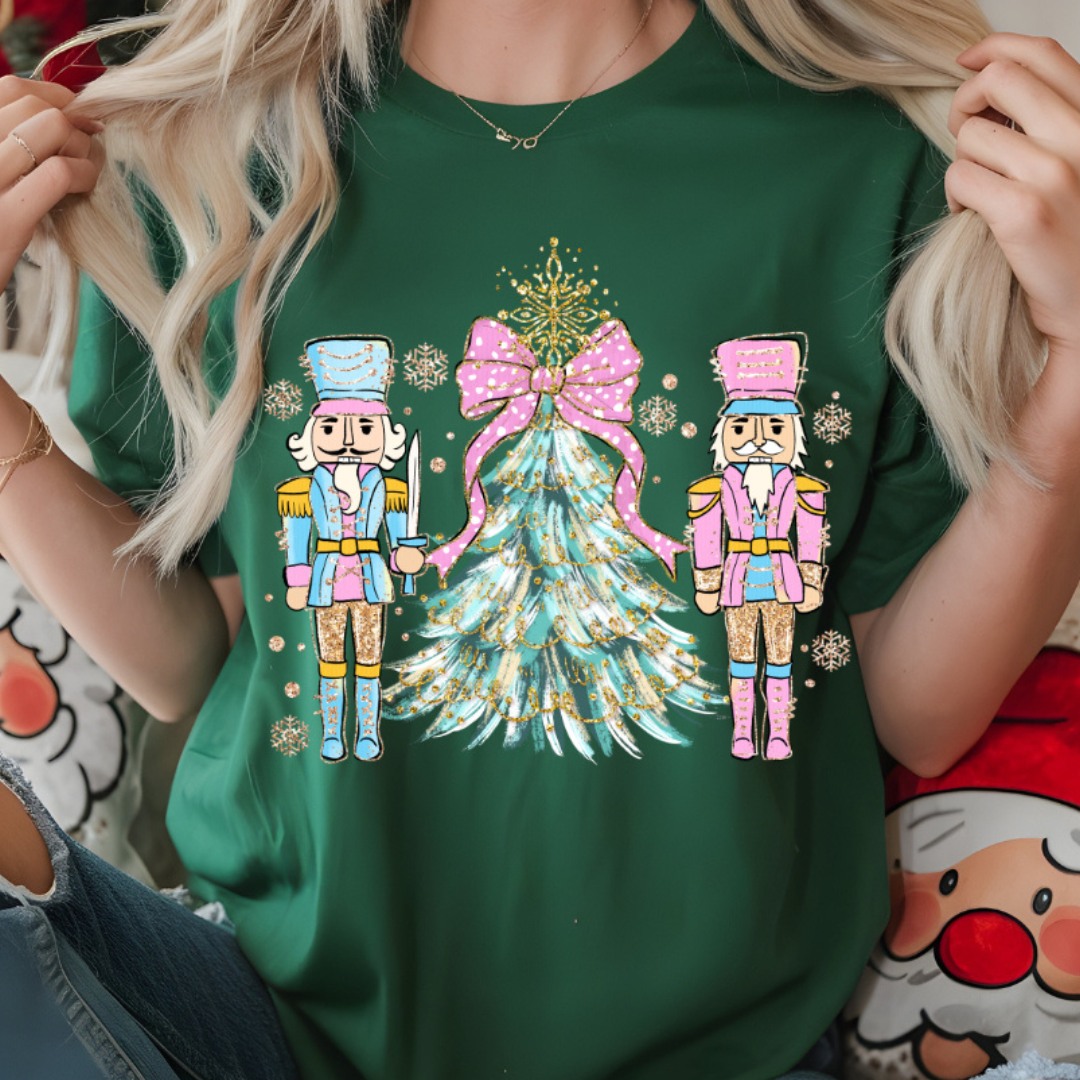 Made to Order | Nutcracker Pastel Duo Graphic Tee or Sweatshirt in Multiple Printing Options on Forest Green