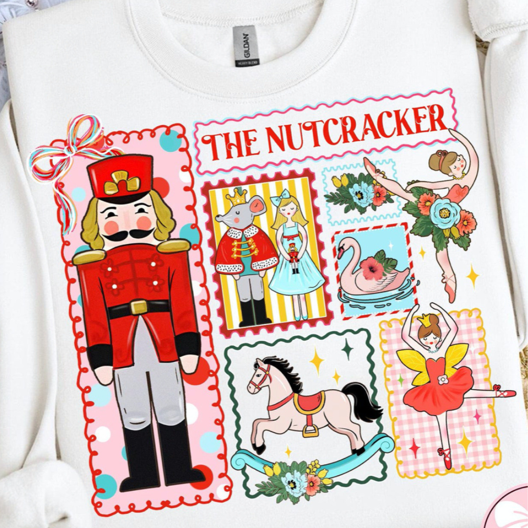 Made to Order | Nutcracker Stamp Design Graphic Tee or Sweatshirt in Multiple Printing Options on White