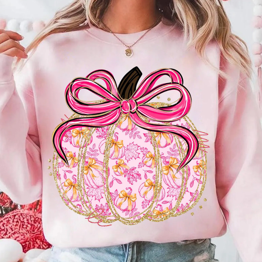 Made to Order | Pink Coquette Pumpkin Graphic Design Tee or Sweatshirt in Multiple Printing Options on Pink or Black