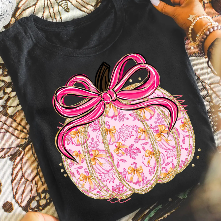 Made to Order | Pink Coquette Pumpkin Graphic Design Tee or Sweatshirt in Multiple Printing Options on Pink or Black
