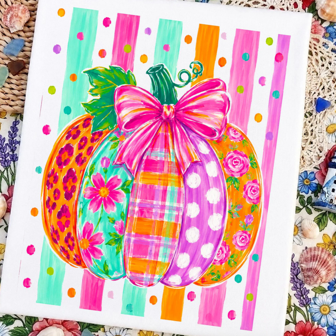 Made to Order | Pink Prep Pumpkin Graphic Design Tee or Sweatshirt in Multiple Printing Options on White