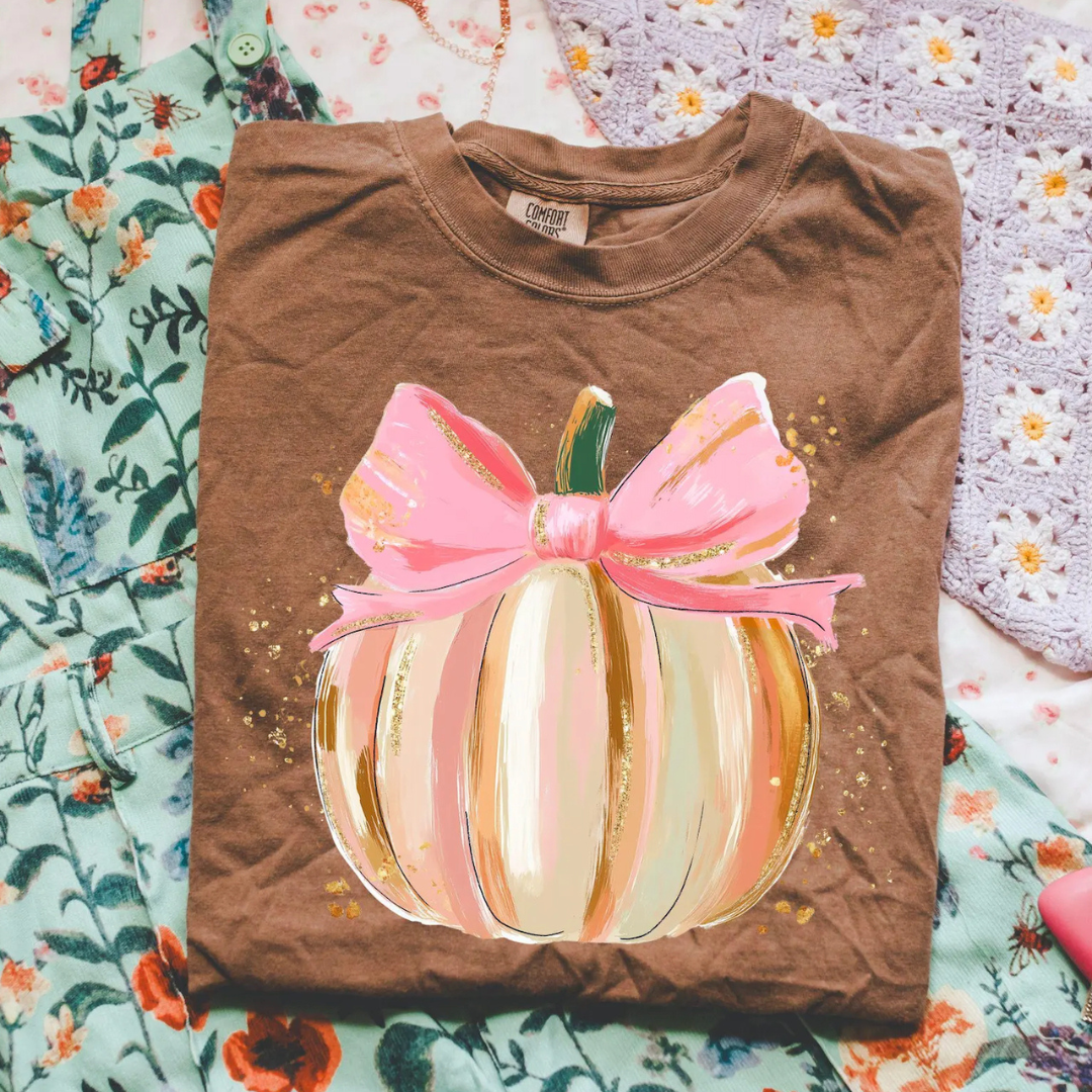 Made to Order | Pink Tone Pumpkin Graphic Design Tee or Sweatshirt in Multiple Printing Options on Brown