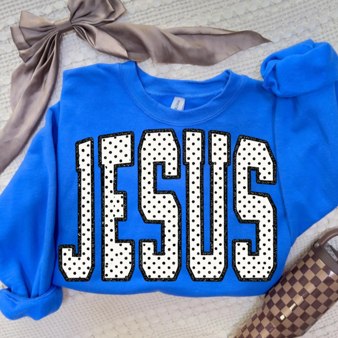 Made to Order | Polka Dot Jesus Graphic Tee or Sweatshirt in Multiple Printing Options on Royal Blue