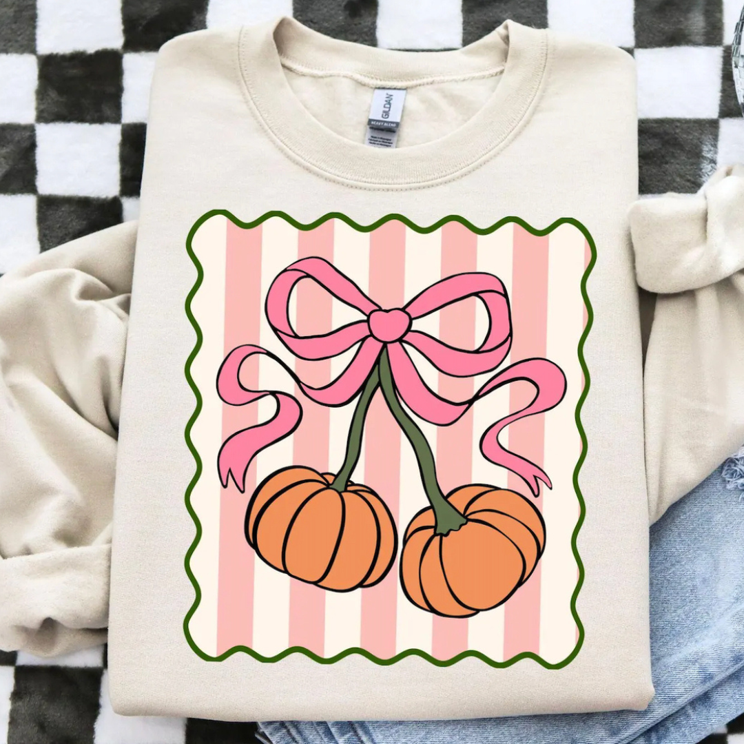 Made to Order | Pumpkin Cherry Design Graphic Design Tee or Sweatshirt in Multiple Printing Options on Cream