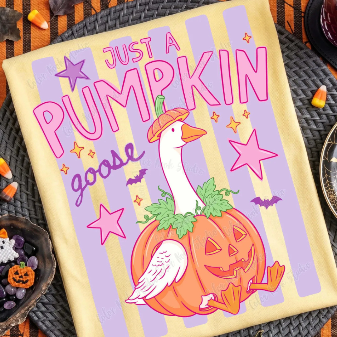 Made to Order | Pumpkin Goose Design Graphic Design Tee or Sweatshirt in Multiple Printing Options on Butter Yellow