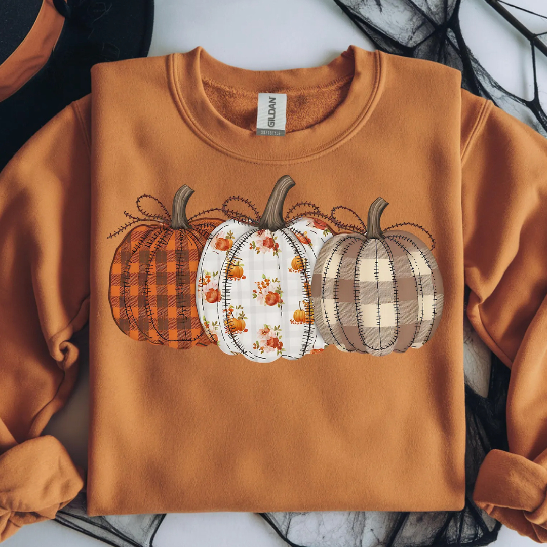 Made to Order | Pumpkin Trio Graphic Design Tee or Sweatshirt in Multiple Printing Options on Orange