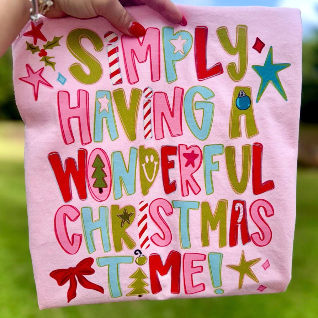 Made to Order | Simply Wonderful Time Graphic Tee or Sweatshirt in Multiple Printing Options on Light Pink