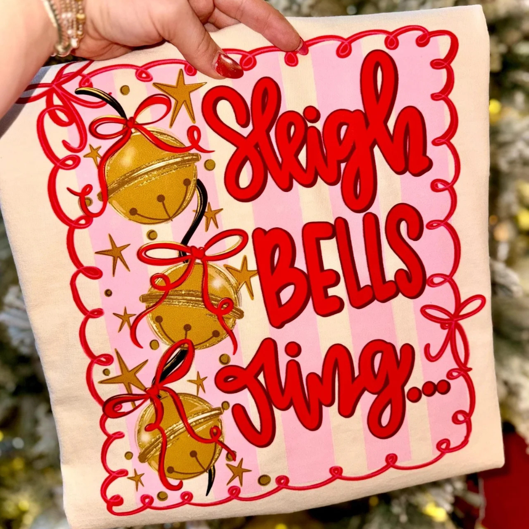 Made to Order | Sleigh Bells Graphic Tee or Sweatshirt in Multiple Printing Options on Butter Yellow